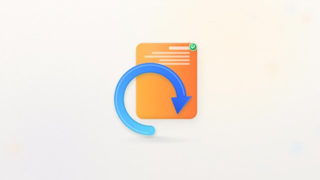 A 3D animated document file being refreshed and updated from a stale version to a fresh current status.