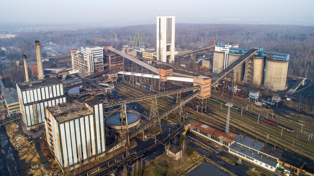 Ruda Slaska, Silesian Voivodeship, Poland. Aerial view of Halemba coal mine.