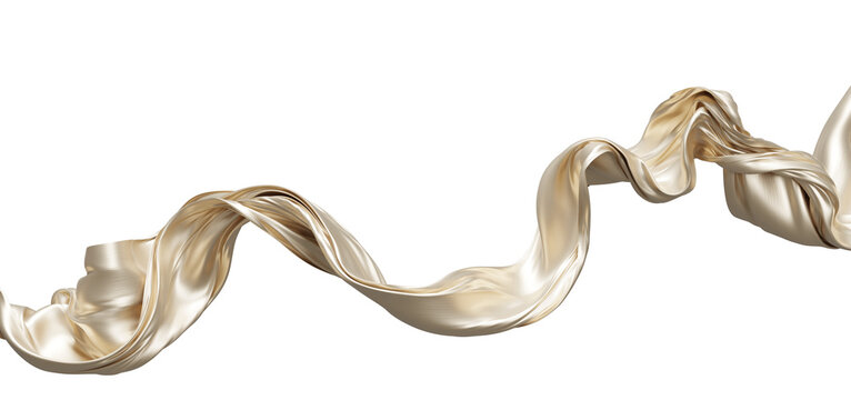 Luxury titanium gold silk fabric flowing isolated on transparent background with copy space 3D render