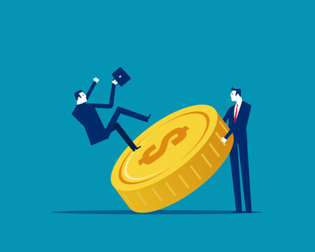 Business Competition and Betrayal. Businessman Slipping on Money by His Friend.