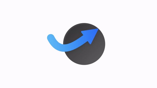 A blue arrow dips and rebounds upward against a dark disc, symbolizing economic recovery and growth.