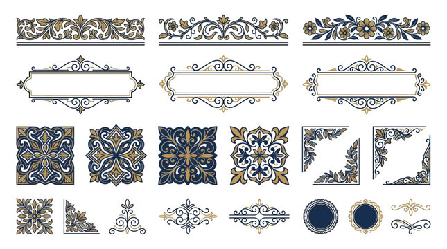 Ornate Decorative Elements: Borders, Frames, Corners, and Embellishments