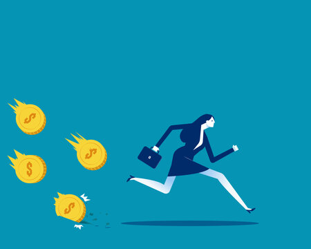 Financial Crisis and Bankruptcy. Businessman Running Away from Falling Money.