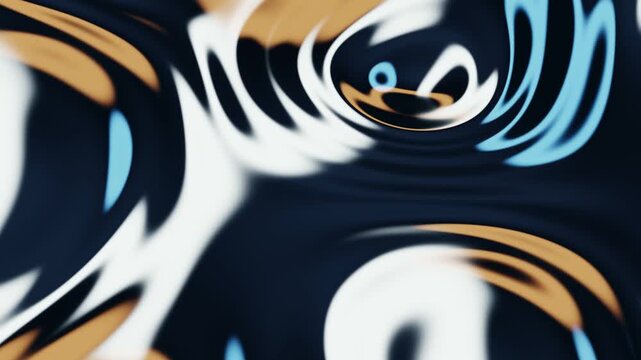 Abstract Navy Blue Fluid Swirls with Cream and Gold Accents