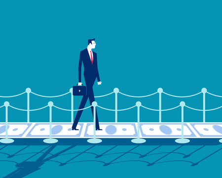 Successful Career Path. Businessman Walking on Money Carpet.