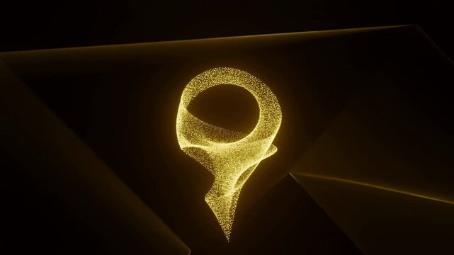 Golden particle form morphs and rotates in a dark abstract digital space. Technology presentation, luxury brand intro, and digital product promotion.