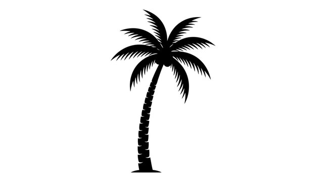Black silhouette of a tropical palm tree with coconuts. Iconic vector symbol for vacation, beach, and island designs.