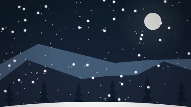 christmas night landscape with snow
