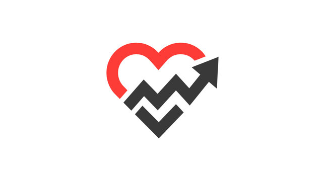 Heart health growth graph with upward arrow, symbolizing medical progress, wellness, vital statistics, and improved well-being.
