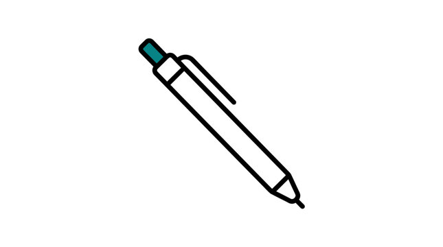 Minimalist line art icon of a pen with a teal accent, simple writing tool vector illustration for design and education