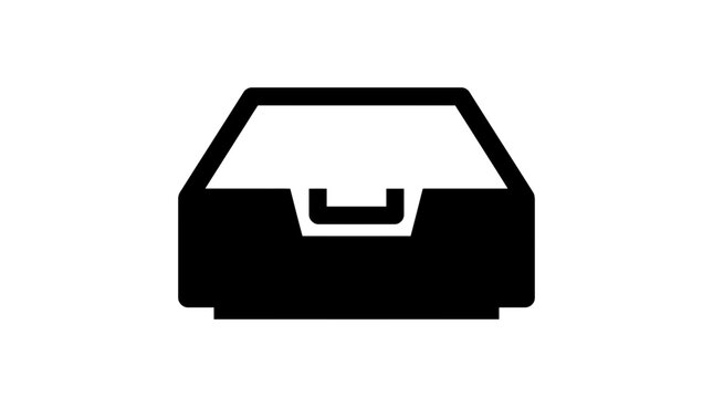 Modern black inbox icon symbol for email, new messages, mail, document organization, file storage, and digital communication.