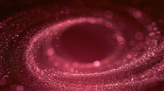 Red glitter particles swirling in dark space, abstract vortex of shiny dust for luxury background