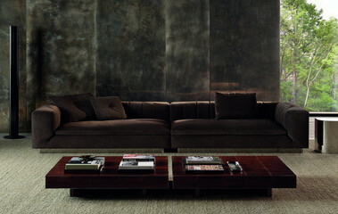 Modern luxury apartment interior in minimal scandinavian style, 3d rendering © Yulichka