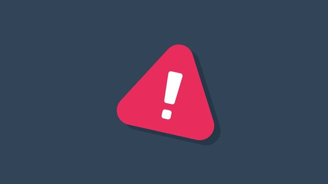 Flat style graphic illustration of a vibrant red warning sign with an exclamation mark symbol