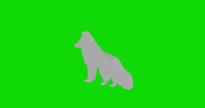White wolf symbol spinning around its vertical axis on a green screen background. Seamless looped 4k 3d animation, chroma key