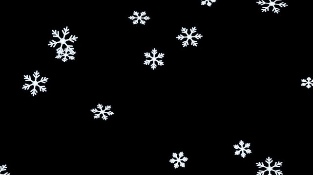 Animated big snowflakes overlay gliding down overlay element in cool blue, isolated on black for easy compositing with a screen or add blend mode. Smooth 4K seamless loop that can be layered over any 