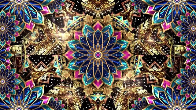 Classic Flower Ornament Kaleidoscope - Vibrant Decorative Mandala Kaleidoscope Pattern Loop