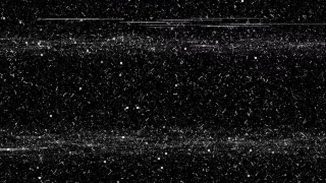 Monochrome digital noise and television static signal broadcast interference.