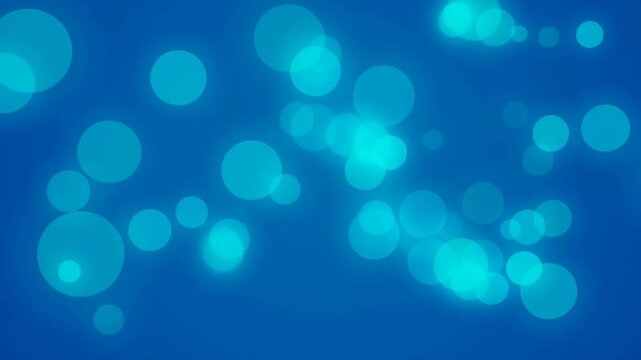 Intentionally blurred soft turquoise bokeh circles drift across a deep blue abstract background. Technology promotion, science communication, and website design.