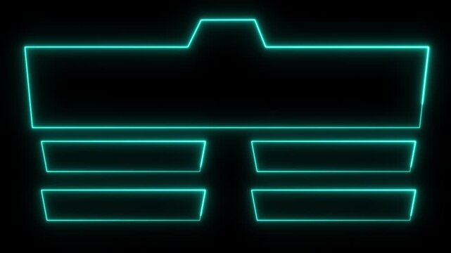 Quiz template for showing text with blue neon style, quiz question and answer template, multiple choice options, neon frame, large box frame, four smaller answer boxes frame on transparent background