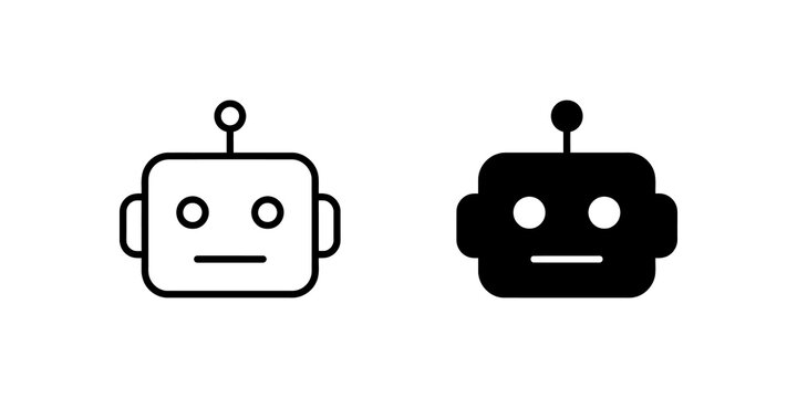 Robot head icon with antenna and circular eyes.