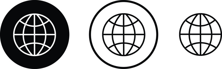 Fototapeta premium Globe Icon Set, World Map Symbol Collection, Earth Planet Outline Group, Flat Line Vector Design for Mobile App, Travel Navigation, Internet, Global Communication and Worldwide Network