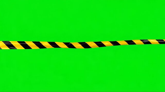 Black and yellow caution tape stretching across green screen background