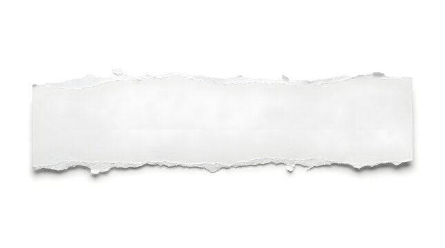 A single rectangular strip of white paper with rough torn edges isolated on a plain surface