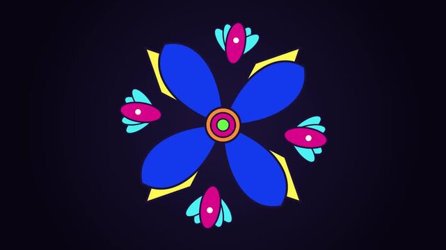 Abstract Geometric Floral Animation With Rotating Petals And Dynamic Color Changing Center Elements
