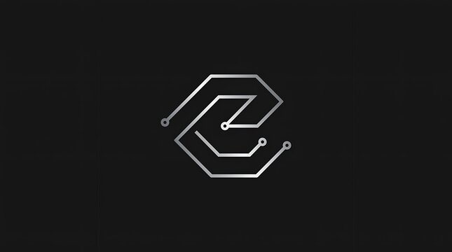 Futuristic Electronic Circuit Logo with Geometric White Lines on Black Background