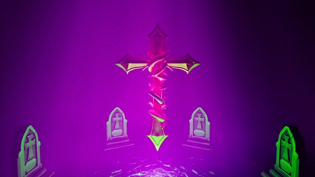 Floating Thorn Cross in a Purple Gothic Graveyard