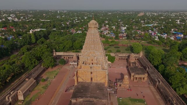 An aerial shot of Brihadeeswara Temple, or Thanjai Periya Kovil, is the most iconic temple in India