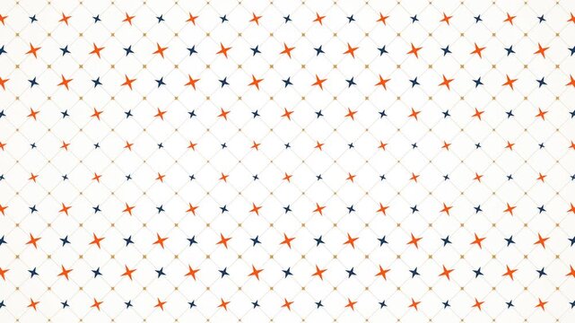 Geometric diamond grid background with animated orange and blue starburst crosses on diagonal mesh lines. Seamless motion loop ideal for modern architecture and engineering videos.