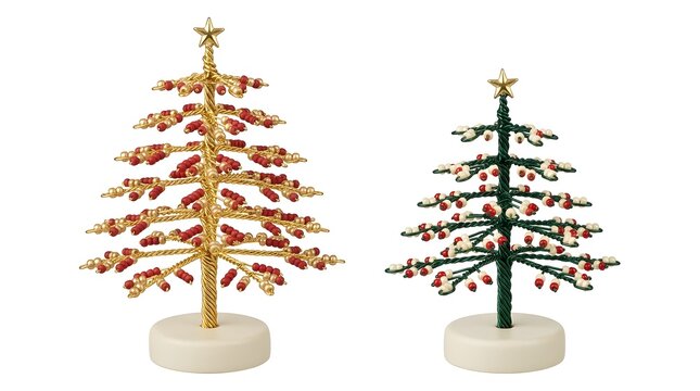 Two festive christmas trees displaying unique designs and holiday spirit