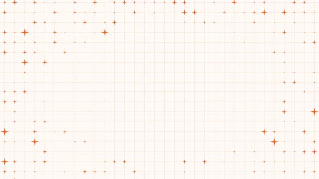 Abstract technical grid background framed by twinkling orange crosses and starburst sparkles around copy space. Seamless motion loop ideal for modern architecture and engineering videos.