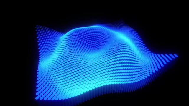 Abstract Glowing Blue Digital Wave with 3D Point Cloud Grid on Black Background for Technology and Science Concept