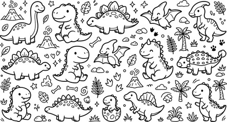 Cute dinosaur doodle set, hand drawn cartoon prehistoric animals © Mahfujahmmed