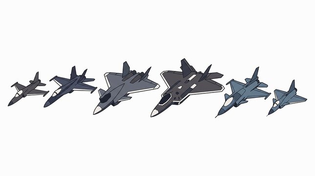 Military fighter jet aircraft set vector illustration isolated on white background
