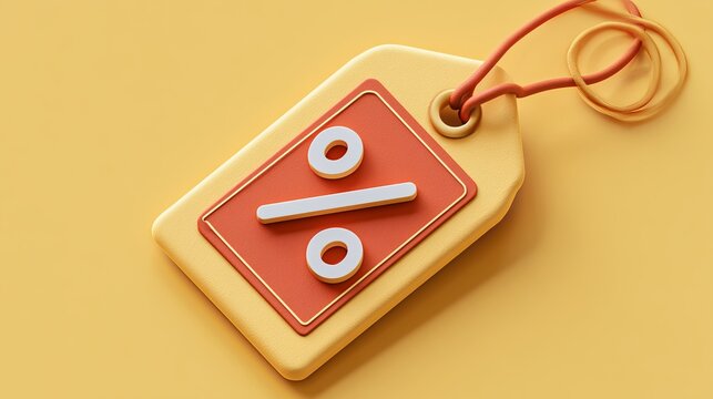 Discount percentage tag representing sales promotion and price reduction, commercial concept showcasing special offers