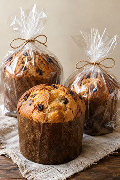 Mini panettone cakes wrapped as Christmas gifts