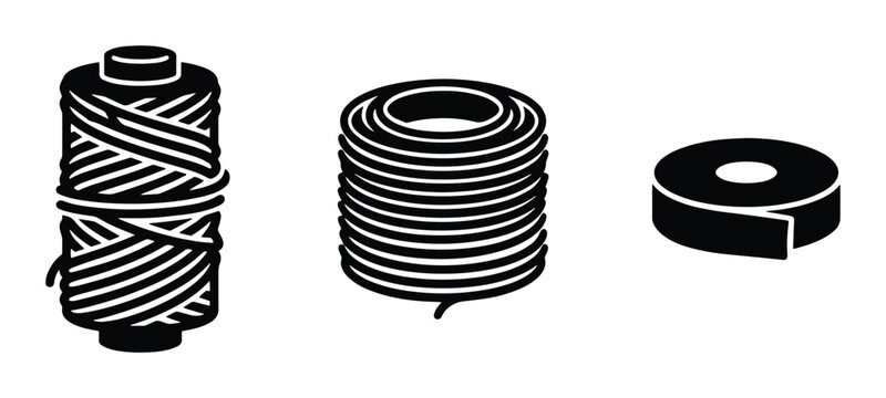 Spool of thread, coil of rope, and tape roll set, graphic resources