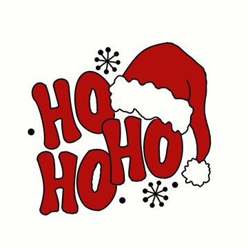santa clause hat with HO HO HO greeting card hand drawing