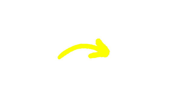 Vibrant yellow hand-drawn arrow, minimalist marker doodle pointing right, simple neon pointer element for creative presentations and social media