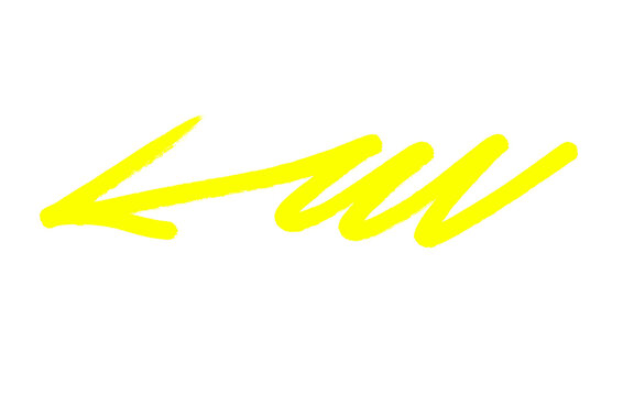 Neon yellow scribble arrow pointing left, hand-drawn marker stroke directional element, vibrant sketchy pointer for highlighting and navigation