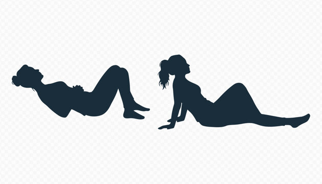 Relaxed Male and Female Body Pose Silhouette Vector Illustration