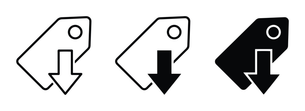 Price tag with down arrow icon for sale