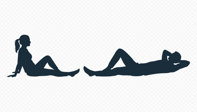 Human Relaxed Body Poses Black Silhouette Set