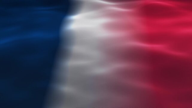 Blue, white and red light bands softly ripple in a French tricolor inspired background. Abstract patriotic animation with a repeating loop.