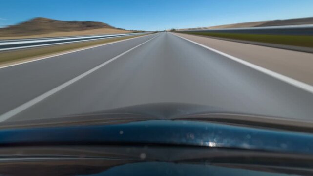 Timelapse POV Drive on Open Highway Toward Bright Horizon