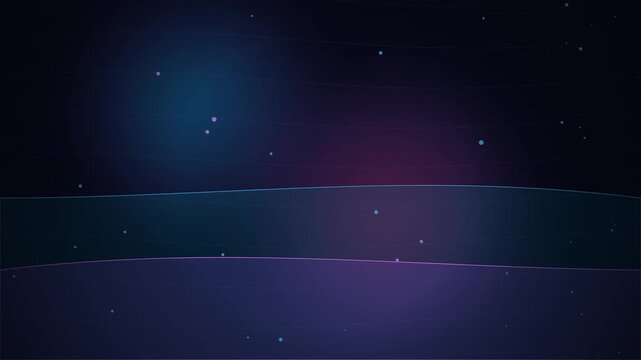 Atmospheric motion graphics of soft blue and purple nebula clouds drifting behind subtle horizontal waves under a starry night sky.